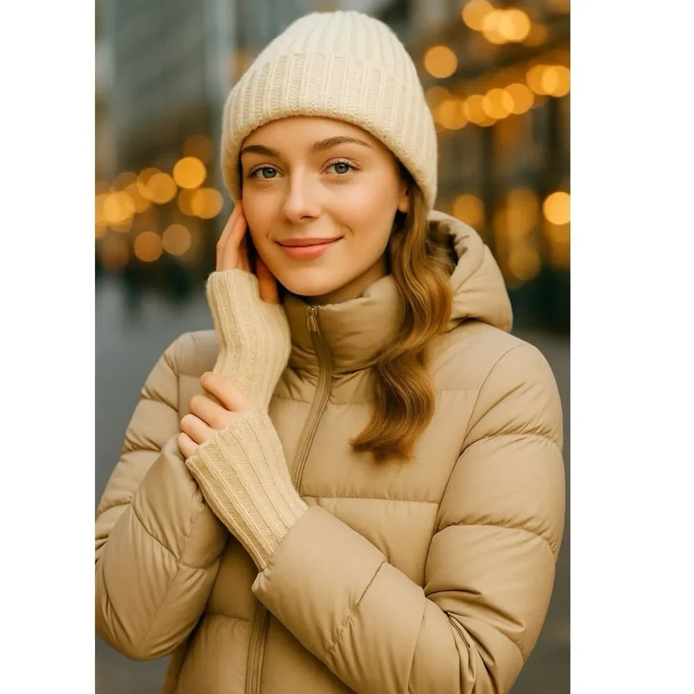 Free People Beige Ribbed Knit Fingerless Arm Warmers Womens OS‎